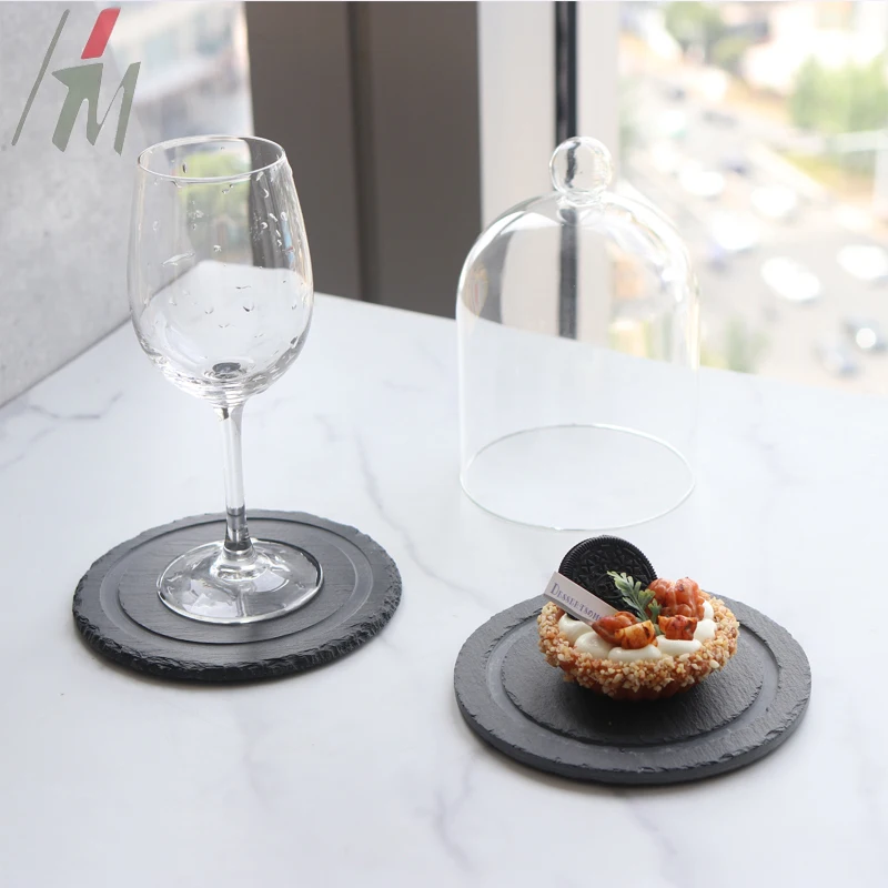 Новый дизайн круглые Сланцевые коврики для места блюдо сервировки пищи поднос колбасных изделий сланцевая доска сыра со стеклянным куполом