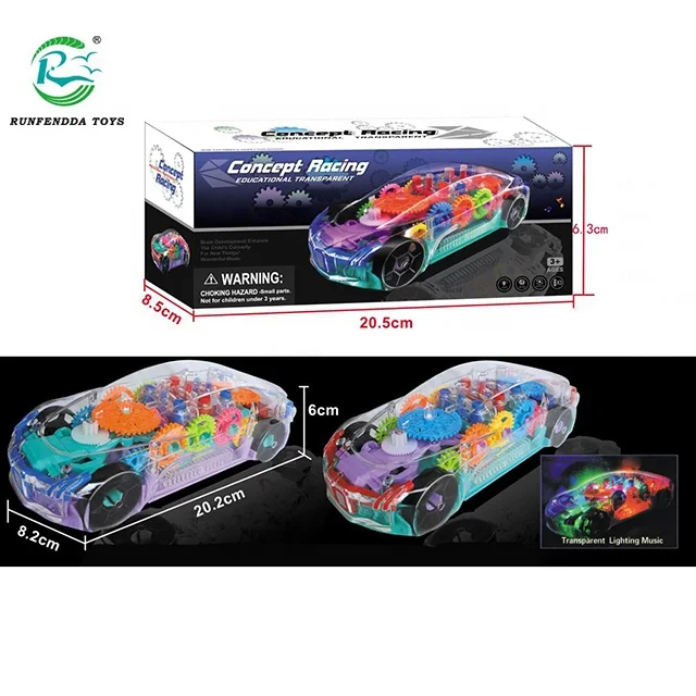 360 градусов вращения прозрачная концепция гоночный автомобиль с 3D мигающей светодиодной подсветкой Музыка для детей от 3