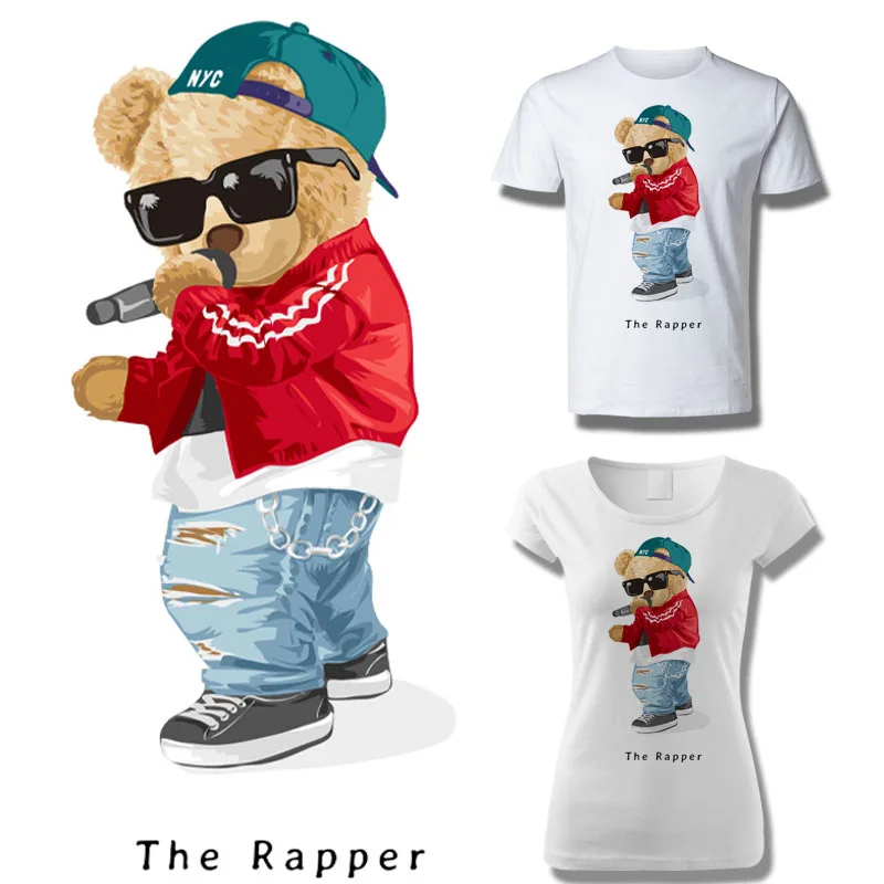 Glasses Bear Screen Print Transfer Iron on Bear Grandma Design Transfer Ready To Press Tshirt Transfers