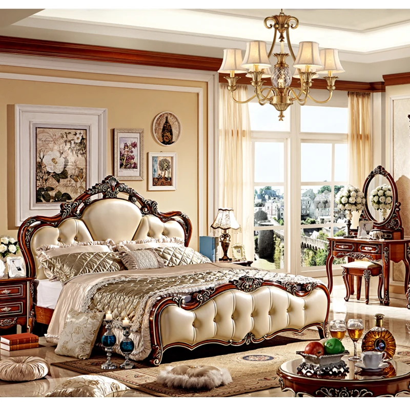  Europe Luxury Design Bedroom Sets Furniture Classic Wooden Beds King Size
