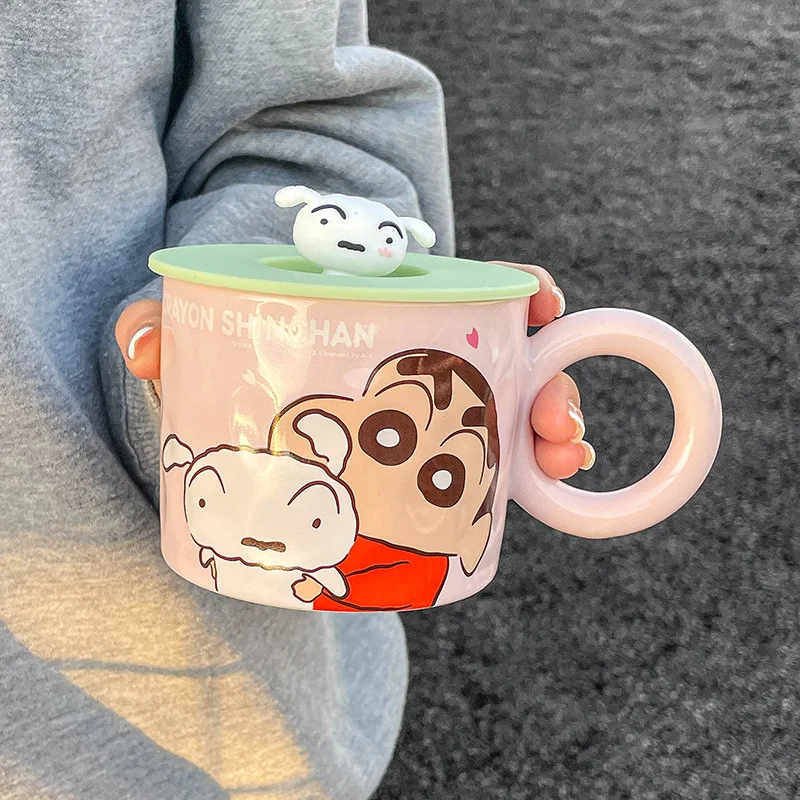 Crayon Shin-chan anime Ceramic Cartoon Mug adorable Ceramic Mug with Lid For Gift mugs customizable