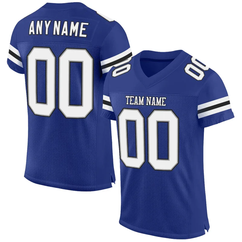 Custom American Football Uniforms In Pakistan Mesh Royalblue Sublimation American Football Fan Jersey