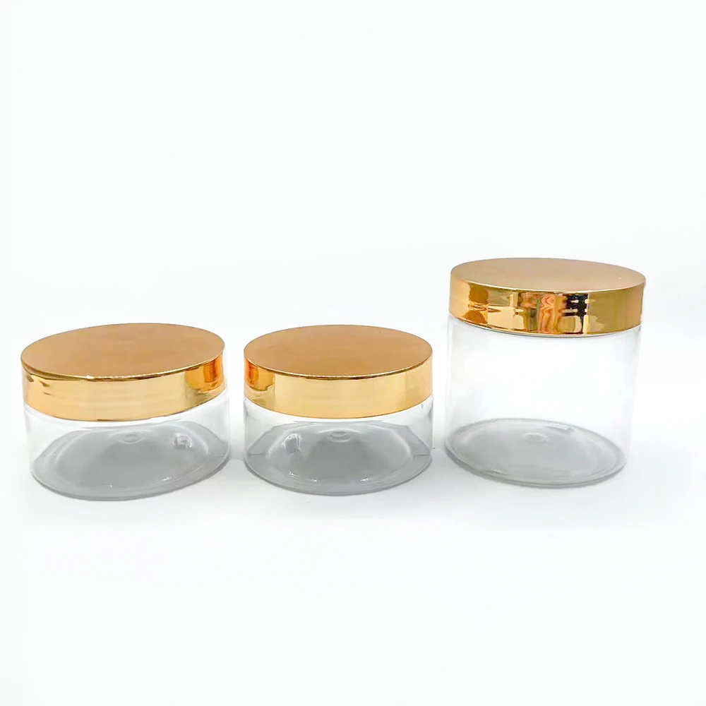 Factory Wholesale 4oz 8oz Luxury Empty OEM Cosmetic Containers Cosmetic Packaging Plastic Cream Jar with gold lid