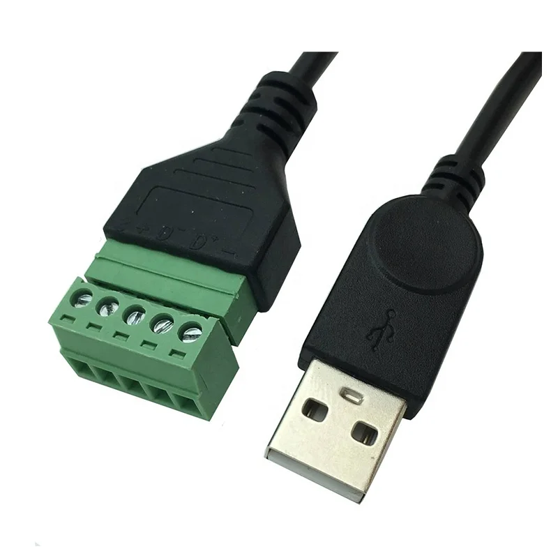 USB 2.0 A Male to 5 Pin Screw Terminal Extension Cable - 1ft 30cm Black