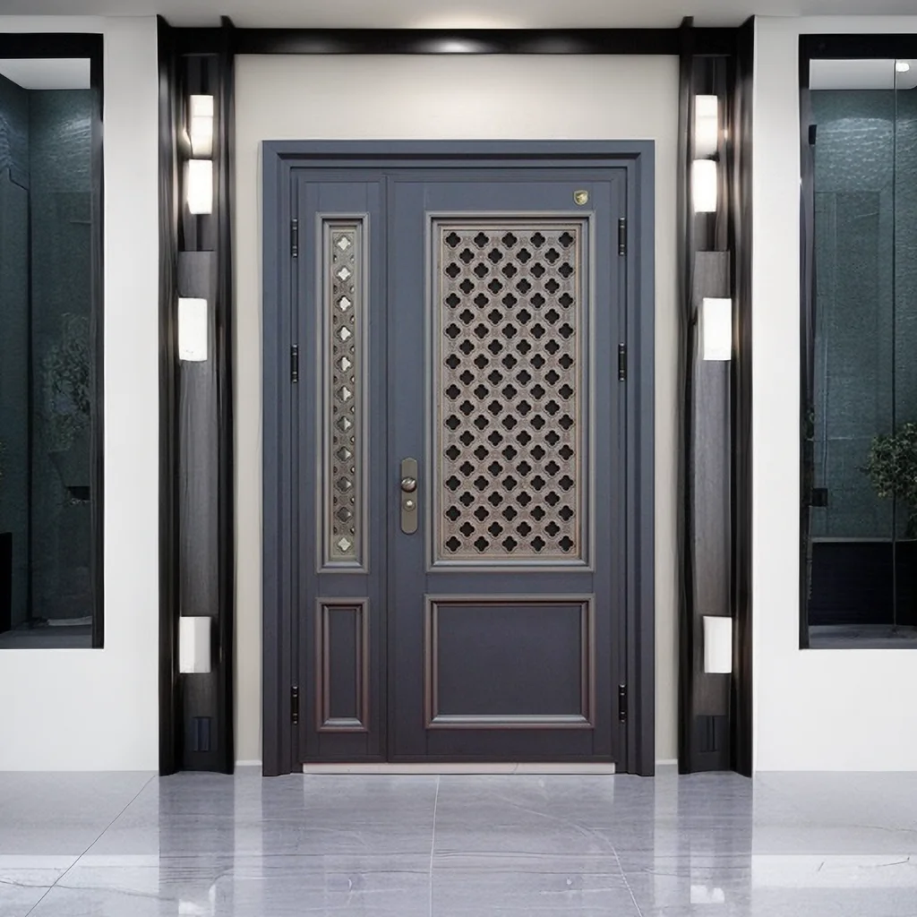 Custom Design Safely Door Double Front Casting Aluminum Steel Panel Entrance Doors For Safely House