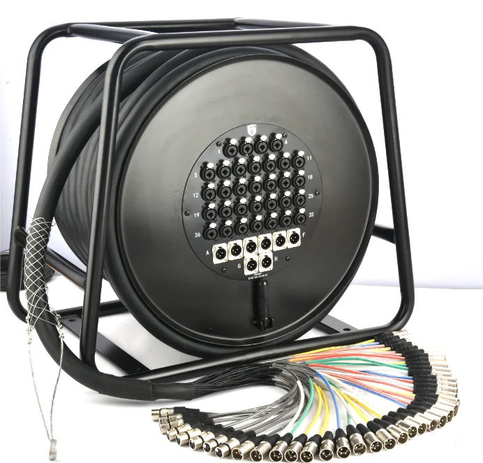 Customized premium 30m, 32-channel low-noise, low-interference serpentine audio cable, featuring a flexible XLR connector.