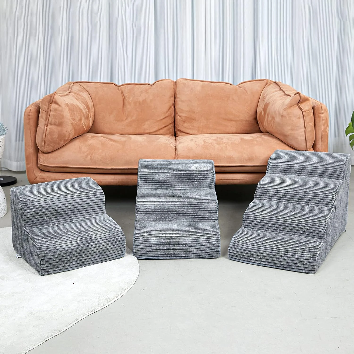 Dog Stairs Steps for High Beds, 4 Density Foam Waterproof Ramp Small and Cats, Pet with Removable Washable Cover Bed, Couch