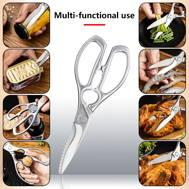 Quality 3cr13 Stainless Steel Multifunctional Scissor Kitchen Metal Cooking cutting Food Scissors Shears Cutter for kitchen