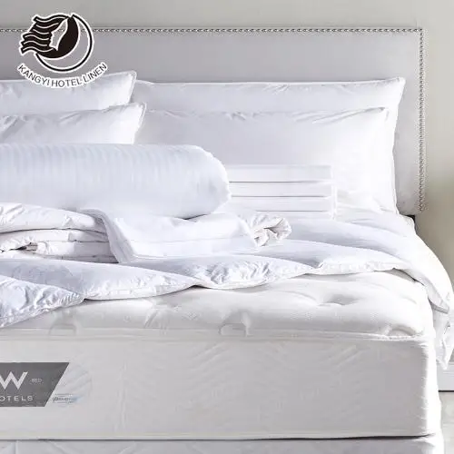 Hilton Hotel Bedding 5 Star 300T Flat Sheet Duvet Covet Set White Hotel Bed Linen For Sale