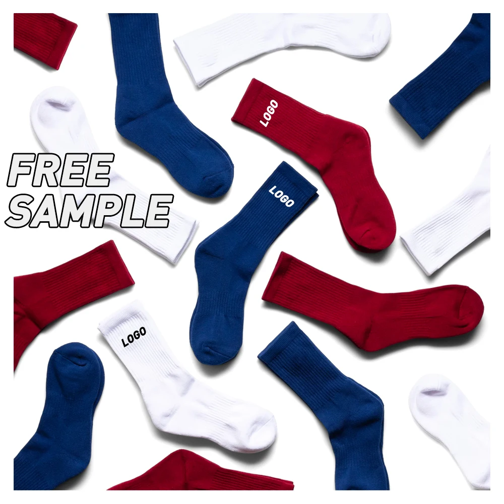 Socks Factory Custom White Navy Blue Red Socks Custom Logo Design Cotton Bamboo Men Crew Socks