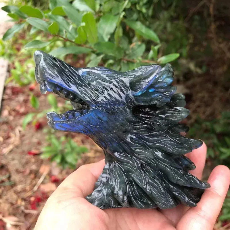 Оптовая продажа ручная резьба Исцеляющие все виды драгоценных камней натуральный кварц лабрадорит голова волка