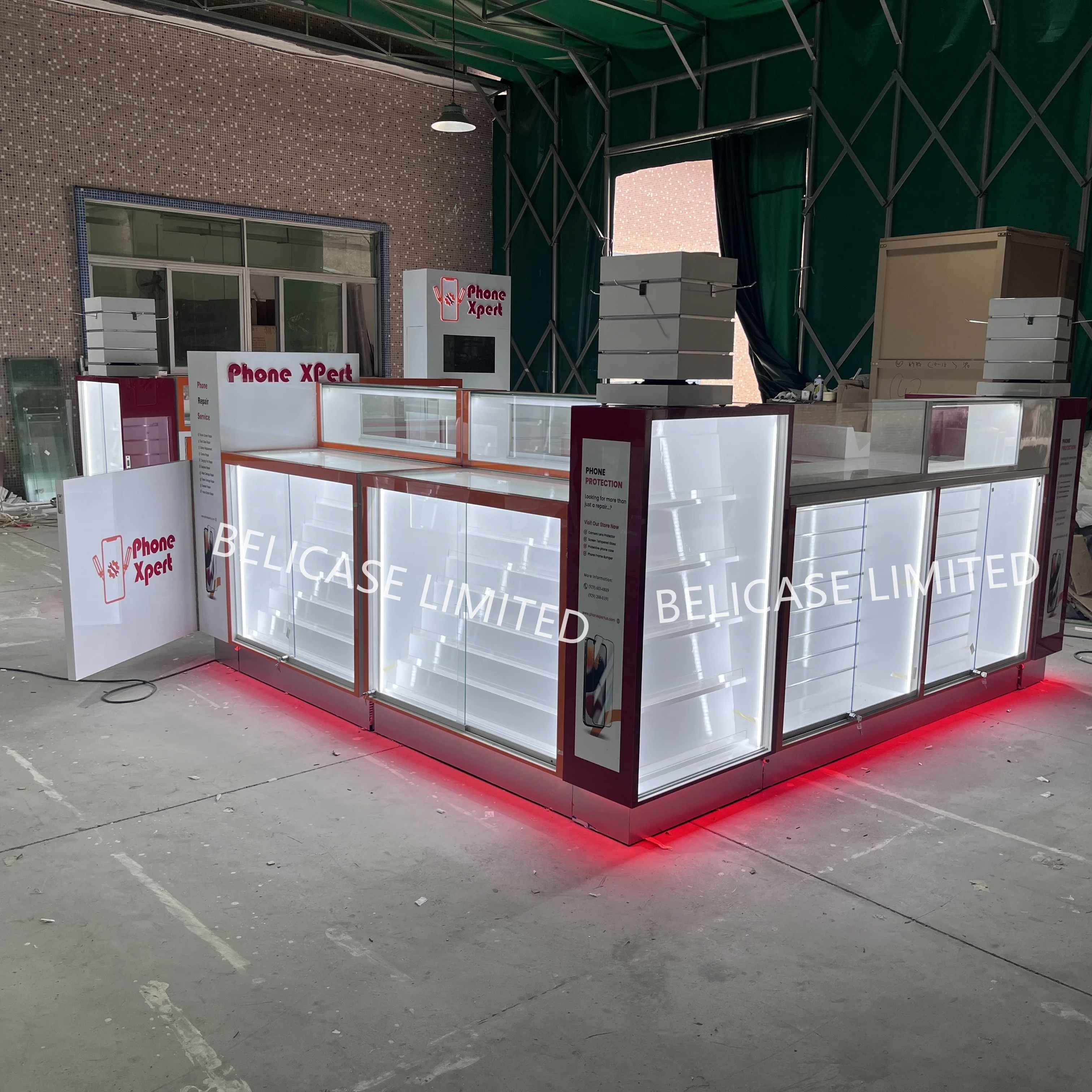 Customized Cell Phone Case and Accessories Repair  Kiosk Shop Display Showcase Cabinet with LED Light Mobile Phone Kiosk