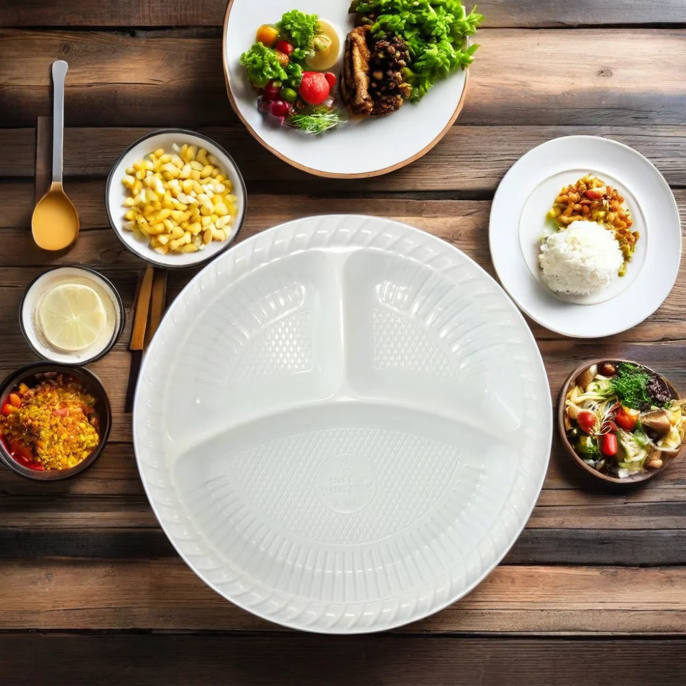PP white plastic disposable round plates for food