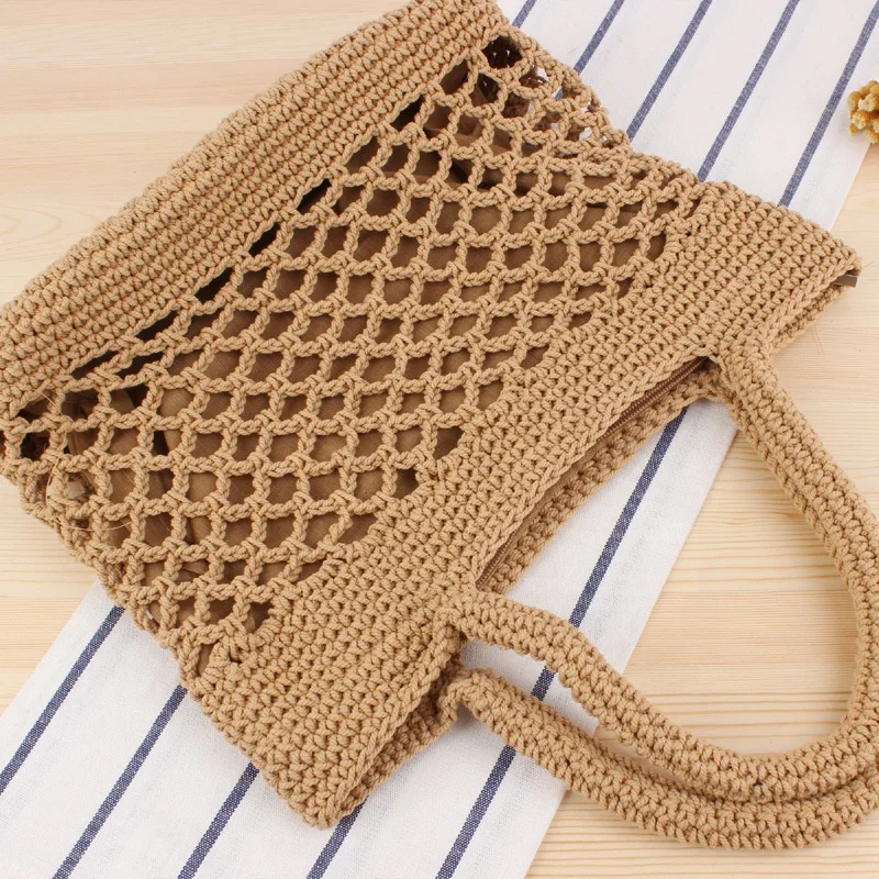 Wholesale Custom Latest Handmade Knitting Crochet Handbag Women Designer Cotton Rope Knitted Handbag Textured Crochet Tote Bag