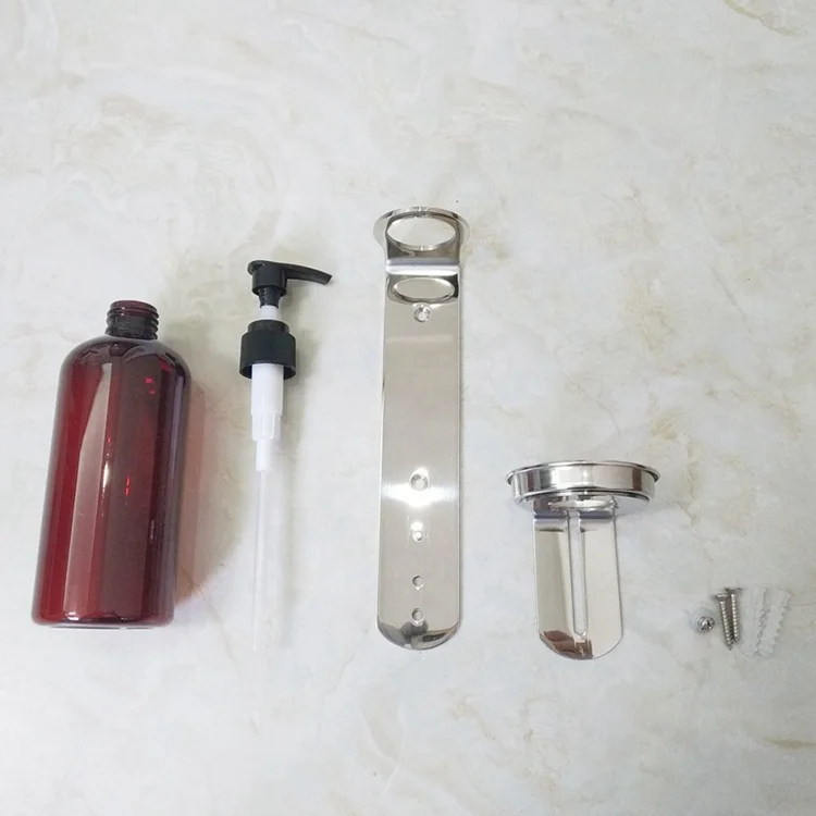 Европейский стиль 300 мл ПЭТ-коричневый цвет коместическая бутылка мыла дозатор из нержавеющей стали настенный кронштейн полка