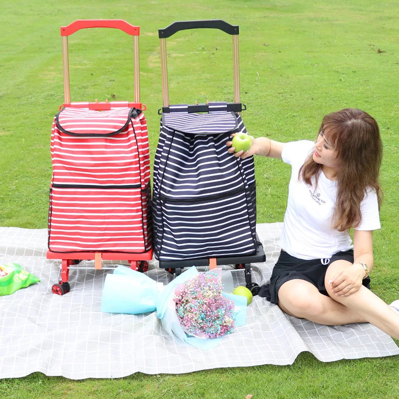 OEM ODM Grocery carro de compras Folding Shopping Carts 4 wheels  Goods Trolley Shopping Trolley Bag with Wheels