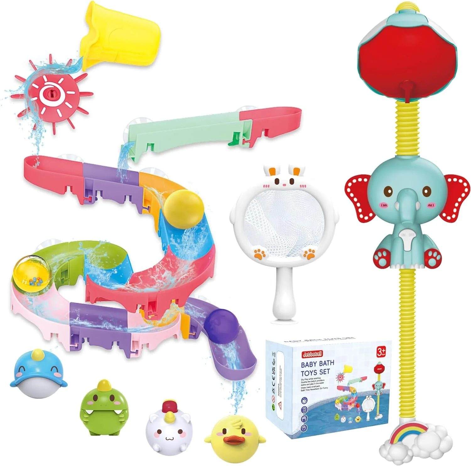 Baby Bath Tub Toys With Slide Track And Elephant Shower Sprays, Fishing Floating Animals Toys, Mold Free Kid Bath Toy for Kids