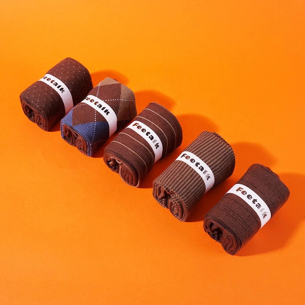 Hot selling modal material daily wear geometric pattern 5 pack men fashion socks in box