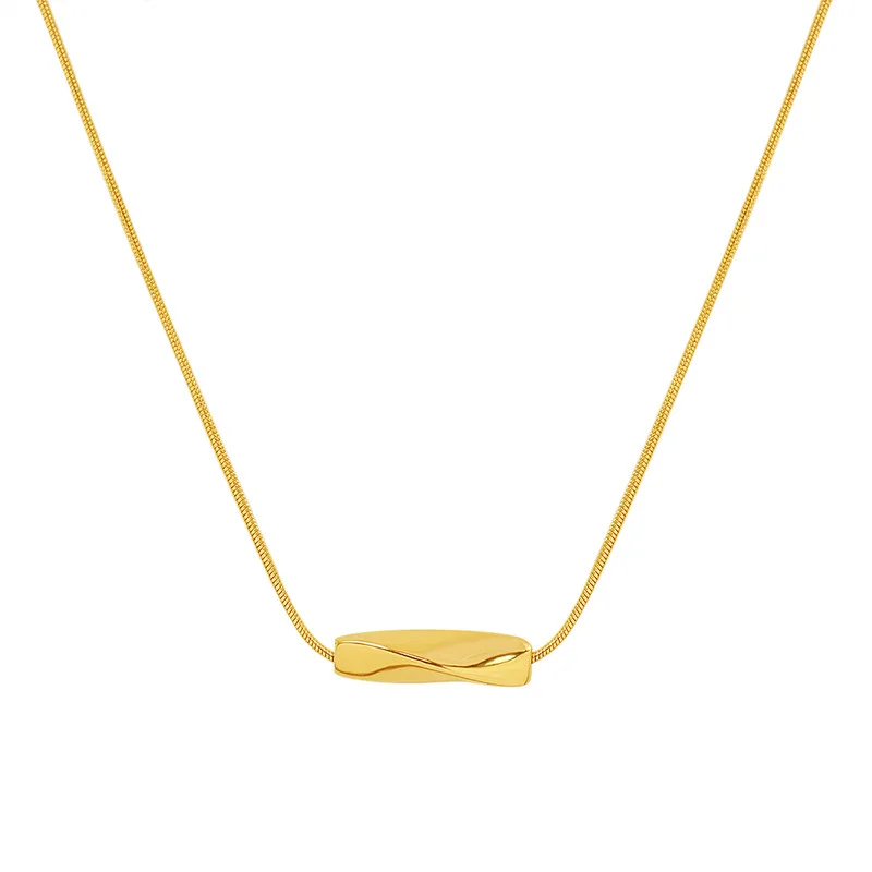 French Ins Style Simple NO Fade 18K Gold Plated Stainless Titanium Steel Twist Tube Charm Necklace for Women Jewelry