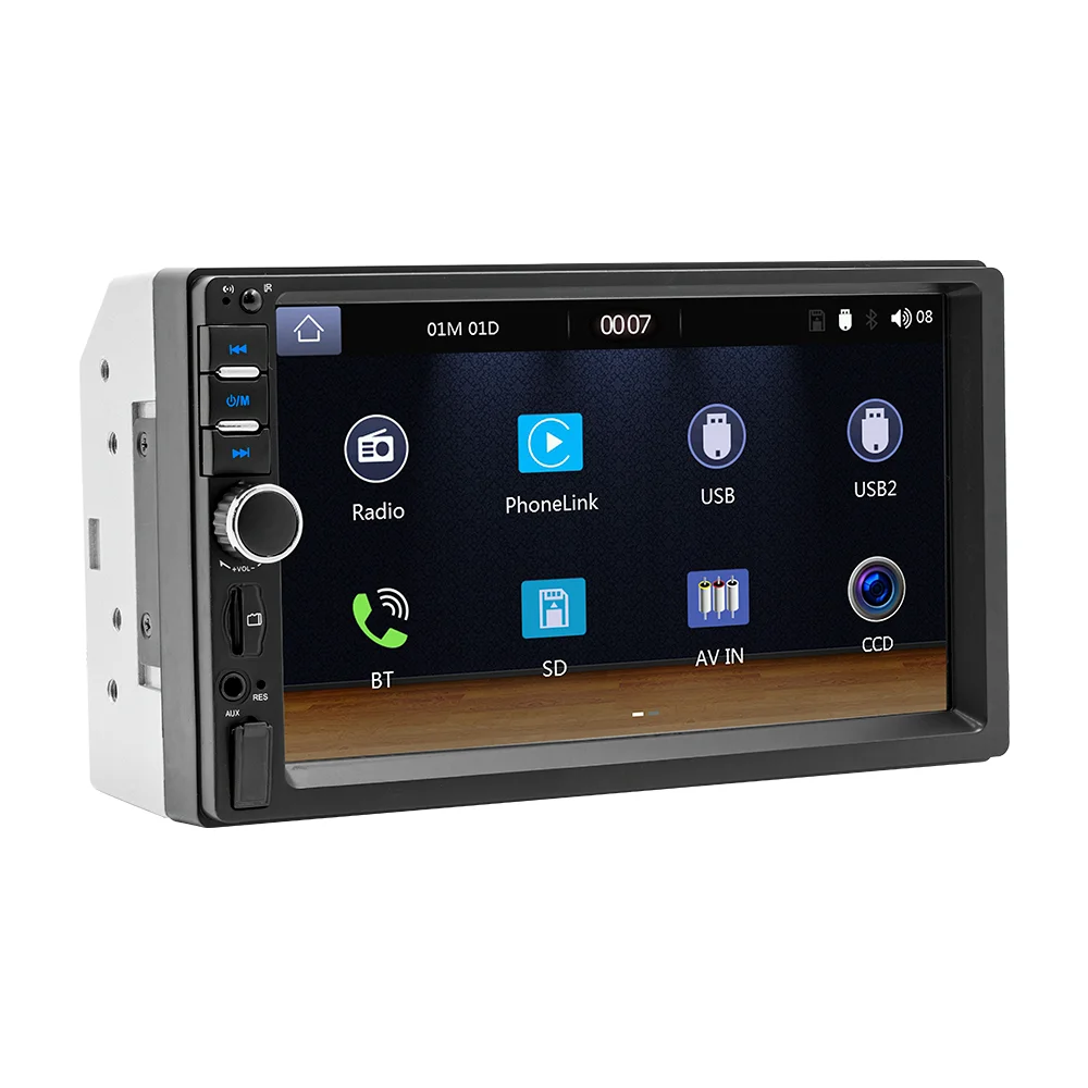 Sales promotion 7inch touch screen colorful lights 2 din stereo receiver mp5 with carplay android auto radio automotive