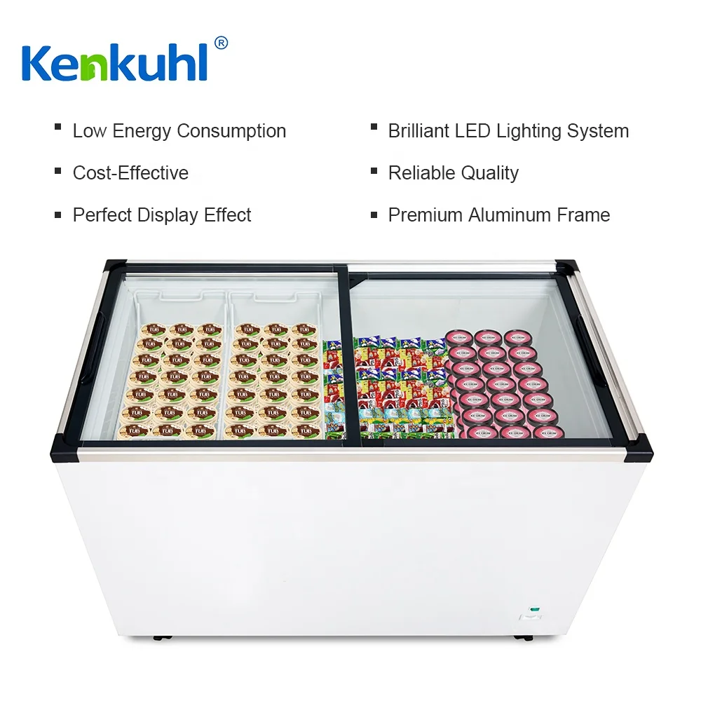 Kenkuhl Display Chest Freezer with Flat Glass Top Commercial Chest Freezer Glass Top Sliding
