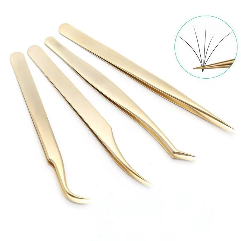 Low MOQ Custom Gold Lash Straight and Curved Tweezers Eyelash Extension Tweezers For Professional