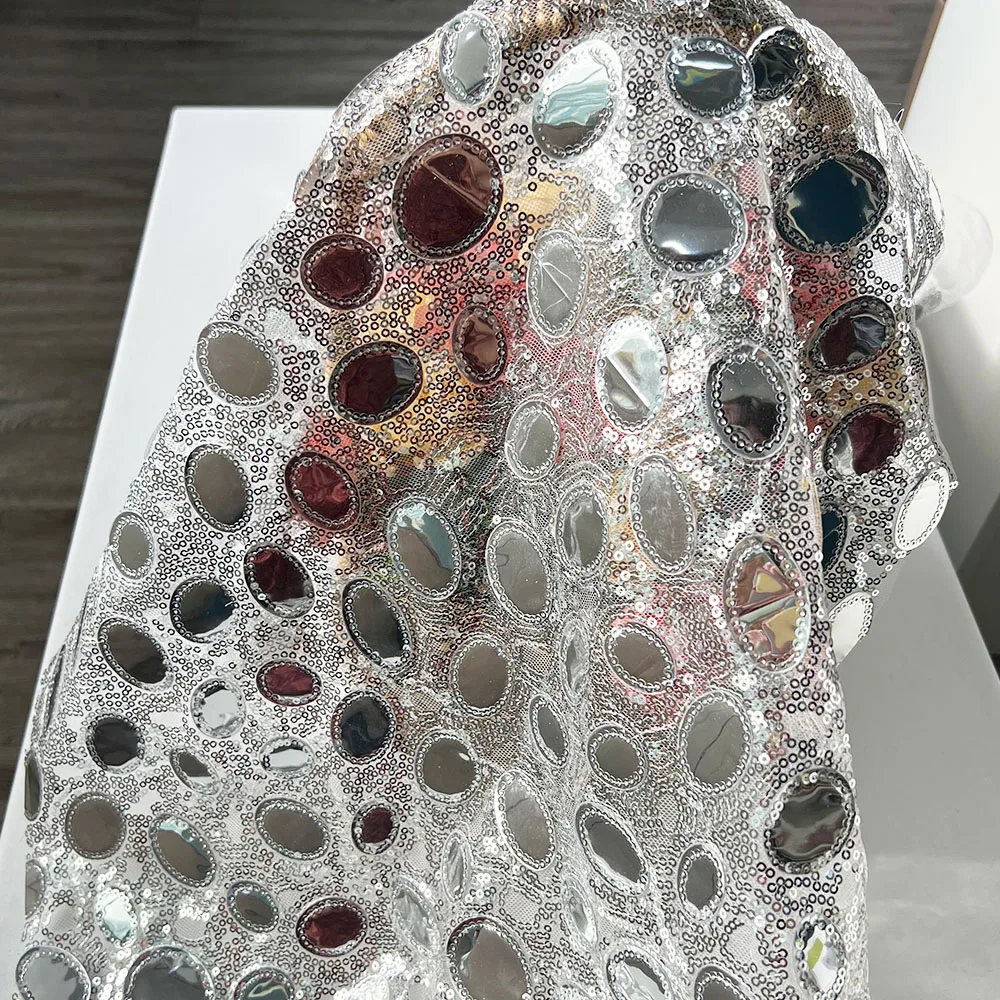 New design fancy sliver large sequin fabric with embroidery mesh net fabrics for clothing formal dress