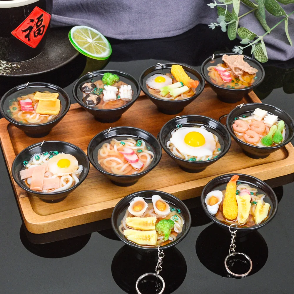 Creative  Udon noodles Lamian Noodles Pvc Simulation Food Key Chains Japanese Food Keychain 3D Sushi miniature food Key Chains