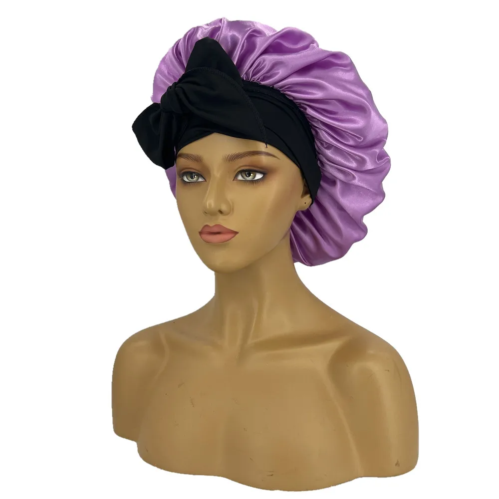 ZTZI Wholesale  hot Deals Reversible Bonnets Edge Wrap Custom Long Band Satin Hair Silk Bonnet With Ties