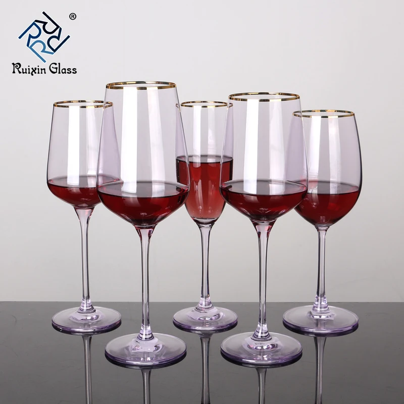 Large Capacity Lead Free Crystal Red Wine Glasses Gold Rim Colored Glass Goblets