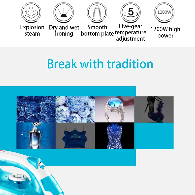 Electric Steam Iron For Clothes Hand-held Portable Wet And Dry Use Blue