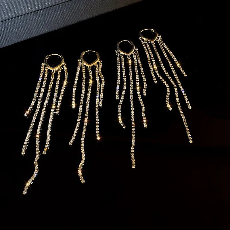High Quality Statement Long Snake Bone Chain Tassel Heart Shape Ear Lines Charm Drop Earring Plated Gold Girls Jewelry