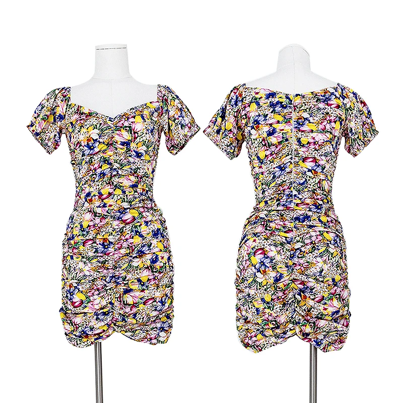 
Shein Womens Clothing Summer Missord Ruffle Hem Ruched Floral Print Party Mini Dress 