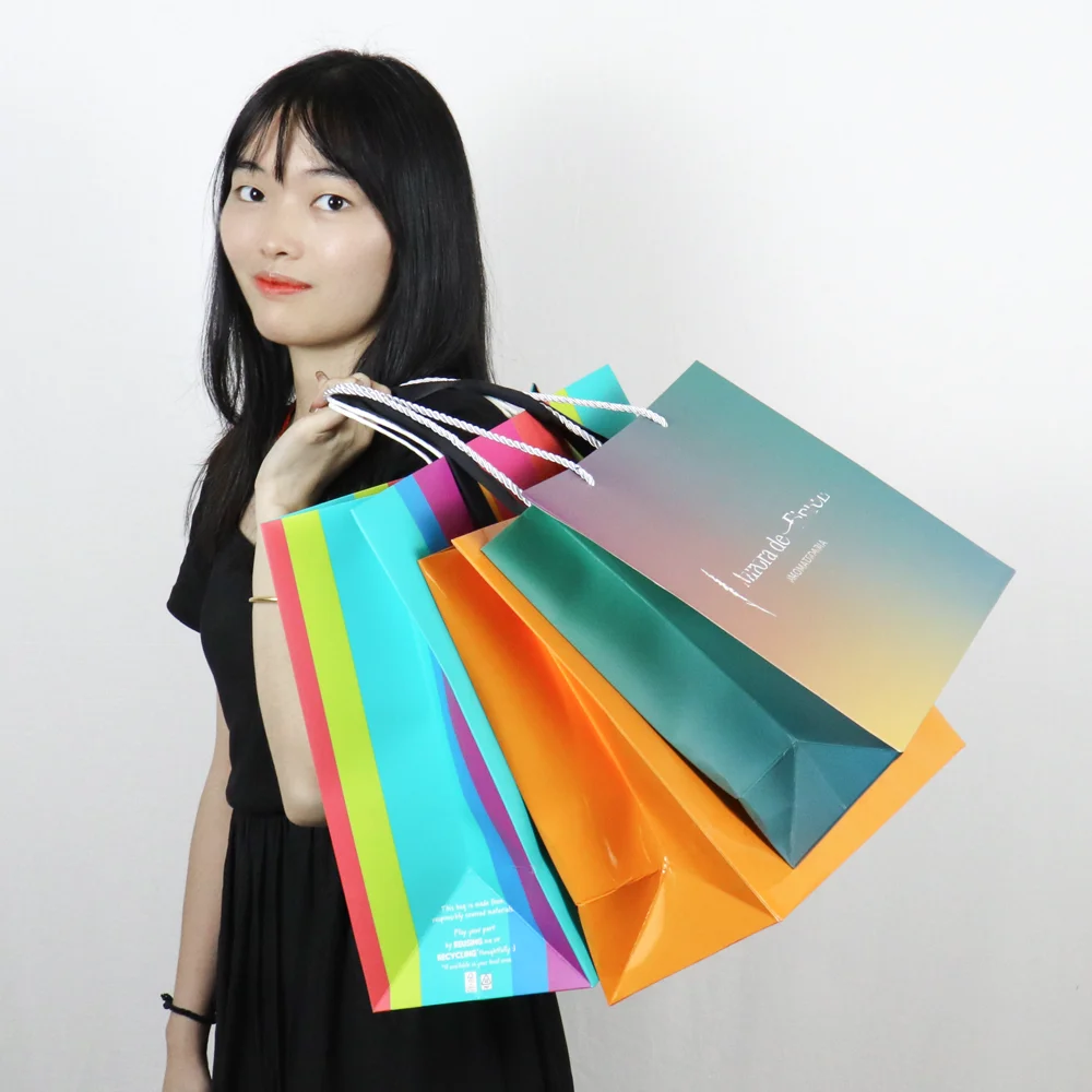 custom gift packaging bag eco friendly cotton reusable restaurant drawstring paper bags high quality iridescent shopping bag