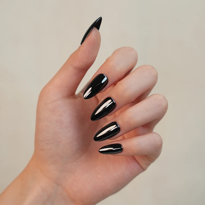 Glazed Donut Black Design Wholesale Price Abs Material Stiletto Shapes Salon Acrylic Press on Nails Faux Ongles