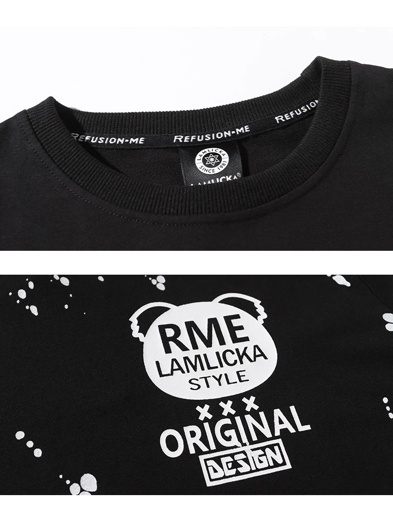 Wholesale New design black loose casual 100% cotton fashion panda pullovers oversized men crewneck sweatshirt