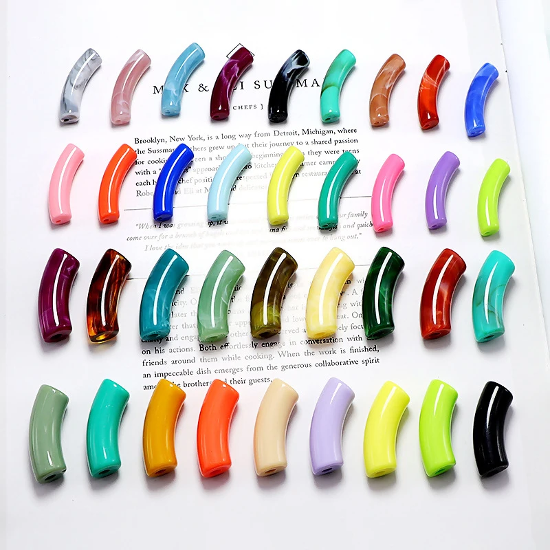 Solid Acrylic Tube Loose Beads 12x35mm Transparent Jelly  DIY Bracelet Bead Components Customized Colorful Curved Beads