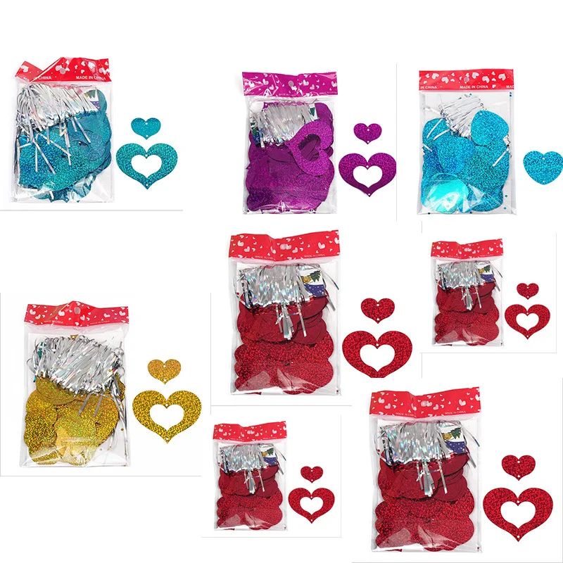 100 Pcs Hollow Heart Shape Sequins Balloons Pendant with Ribbon String for Wedding Birthday Party Decoration