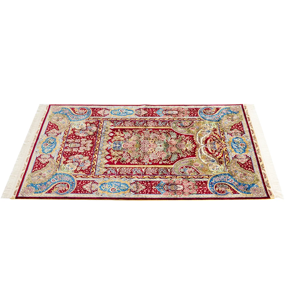 Yuxiang 4X6 ft Beautiful Floral Handmade Persian Red Carpet for Living Room