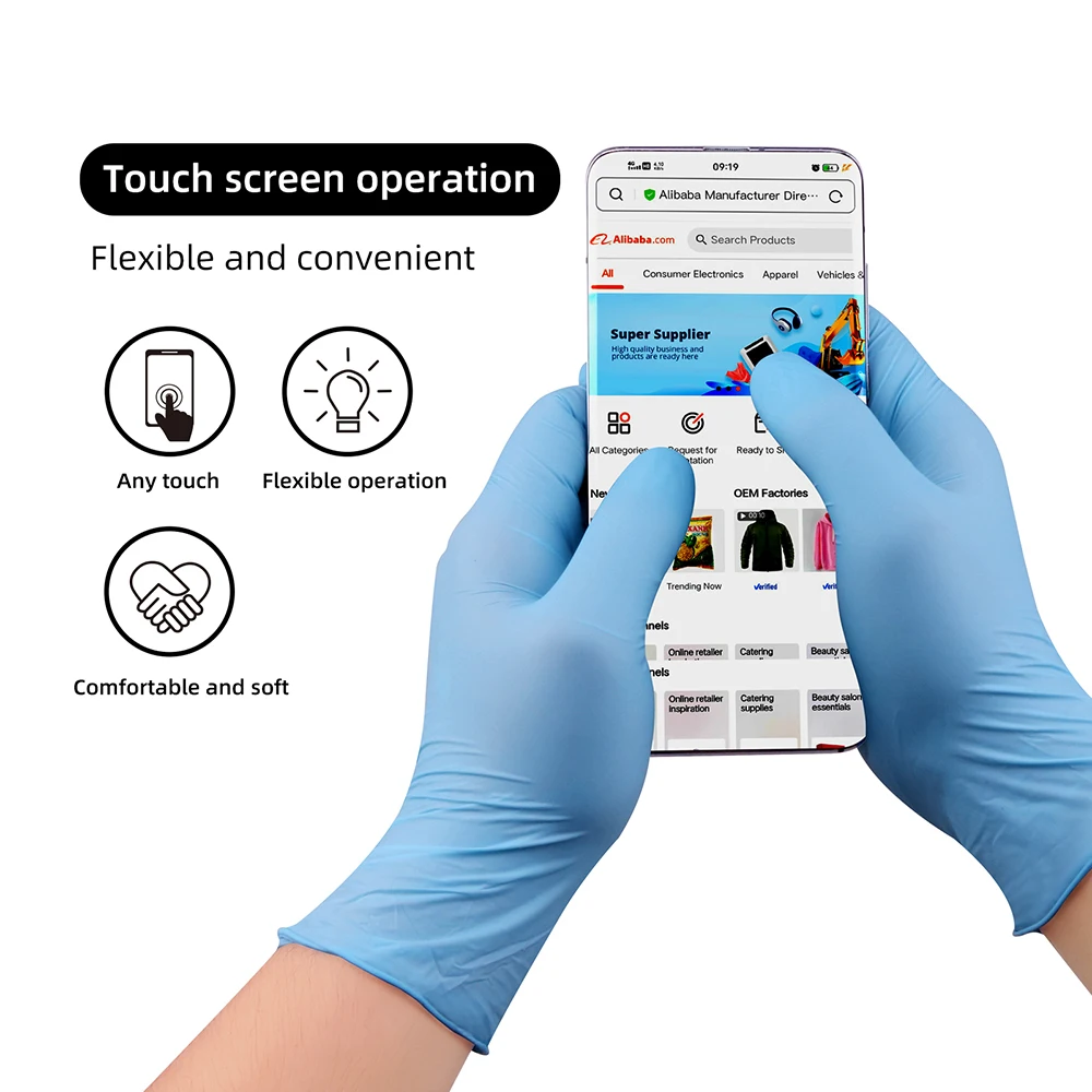 High Quality Nitrile Tattoo Gloves Beauty Salon Gloves Blue 3Mil Disposable Nitrile Gloves 100 Pcs Box Powder Free