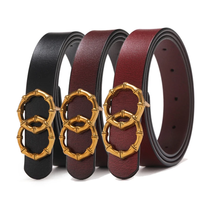 Chinber 2020 Fancy Vintage Genuine Leather Women Dress Belt With Gold Buckle