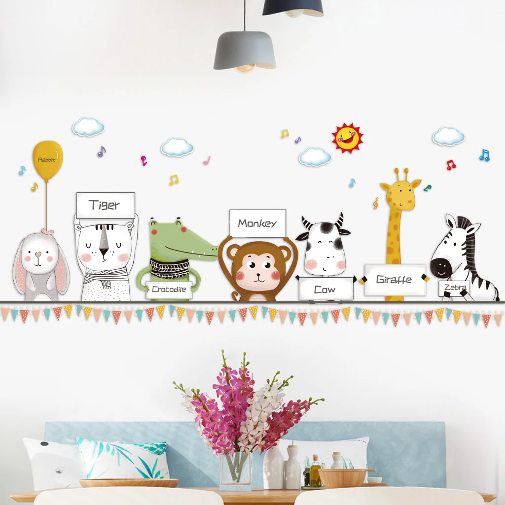 Lovely Music Animal Wall Sticker Cartoon Tiger Monkey Cow Giraffe Stickers Home Decoration Wallpaper For Kid Hot sale Wall Decal