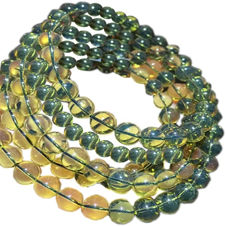 100% naturally 7mm Bule Amber round beads Bracelet jewelry/Gift/Unisex jewellery