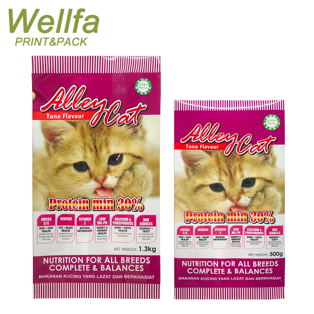 Aluminium Foil Flat Bottom Dog Cat Food 10kg 20 kg 50kg 40lb Bags With Slider Zipper Side Gusset Pet Food Packaging
