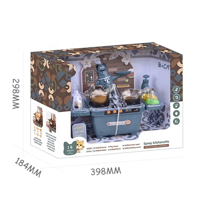 Pretend Play Simulation Plastic Cooking Table Chef Little Kitchen Set Toys with Light Music