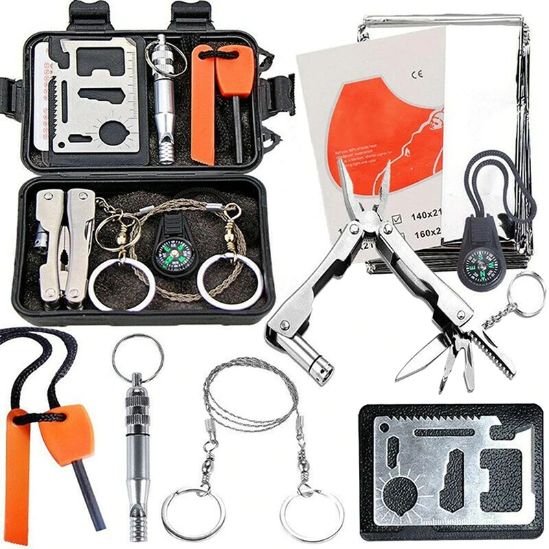 Professional Hiking Camping Set Outdoor Emergency Survival Kit With Water Filter Straw