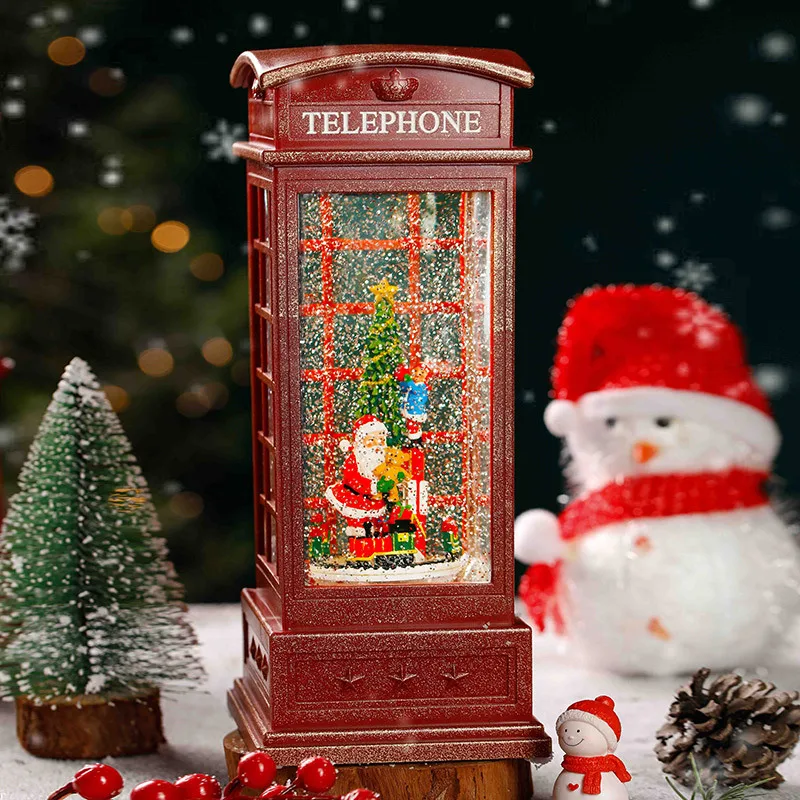 Christmas Wind Lamp Candlestick Night Lamp Telephone Booth Water Lantern With Liquid Glitter