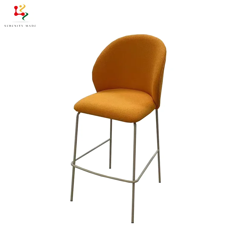 Customization furniture wholesale linen fabric seat and iron meal legs upholstered bar stool chair