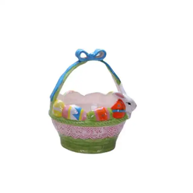 handmade craft ceramic Easter lovely bunny gift basket rabbit candy holder