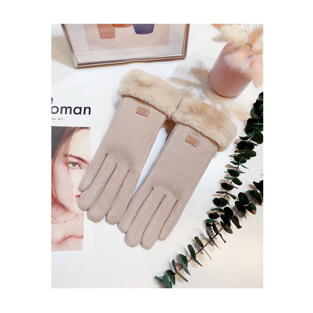 Женские перчатки, теплые перчатки с подкладкой, женские Зимние флисовые зимние перчатки из искусственной замши для вождения с сенсорным экраном